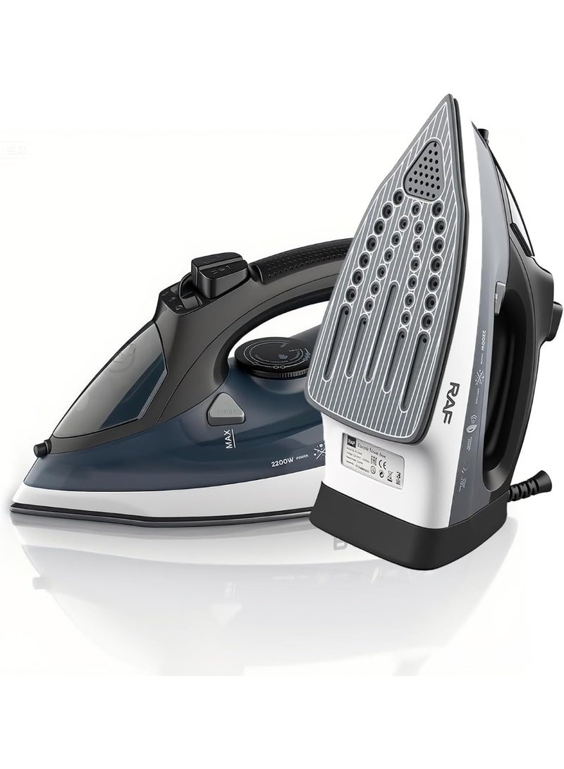 آر إيه أف مكواة بخار، بلا صفيحة سفلية لزجة، بخار قوي، 2200 واط، خزان مياه مضاد للتسرب، تذكيرات دقيقة مناسبة للعائلة والسفر (أزرق) - Image 1